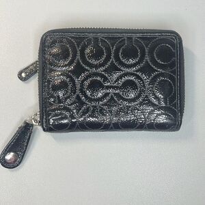 Auth Coach Billfold monogrammed wallet coin zip black small
